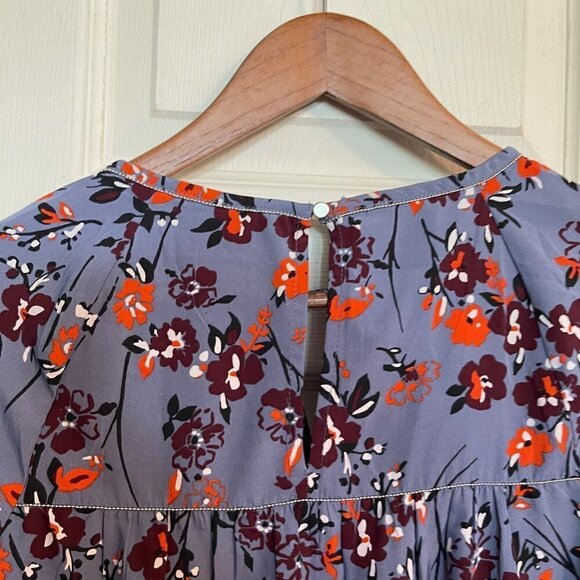 Abercrombie & Fitch Womens Blue Floral Open Sleeve Keyhole Bohemian Blouse XS - Picture 8 of 10